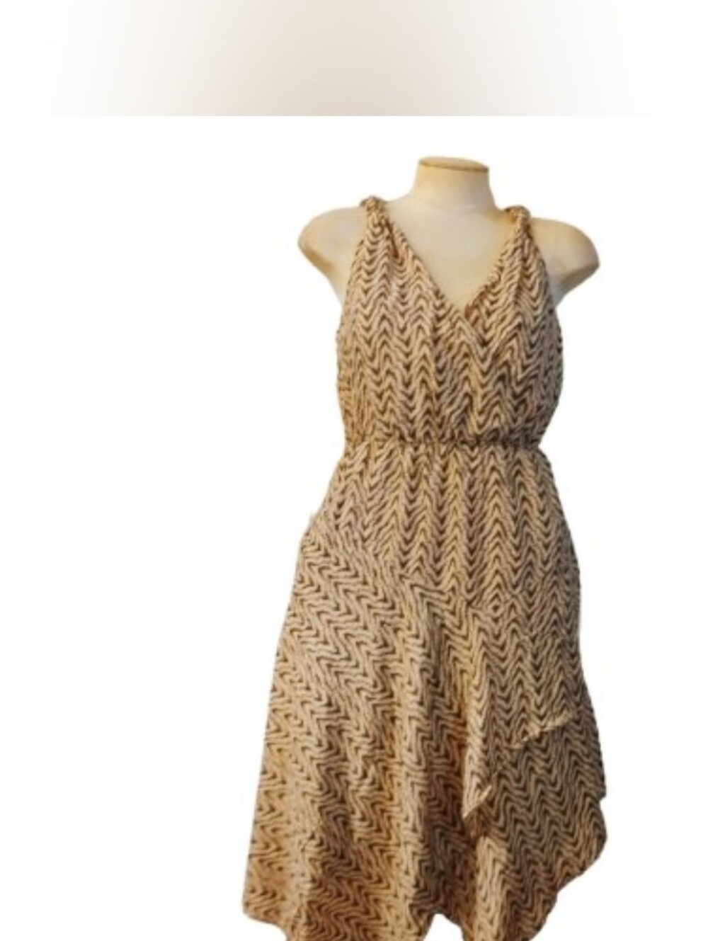 Joie Pharrah Sleeveless Midi Dress S Surplice Neck Handkerchief Hem Beige Brown